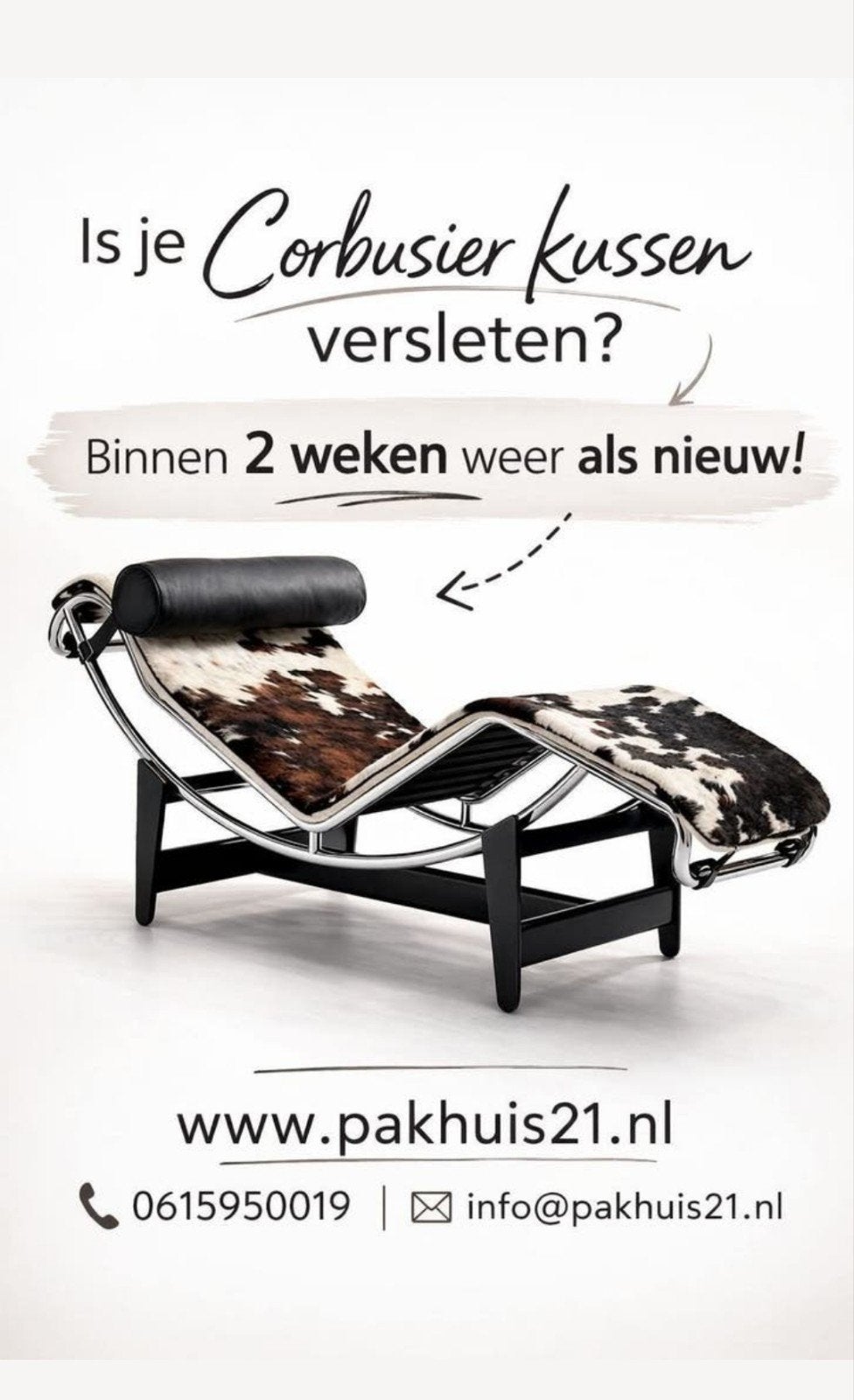 Nieuw kussen voor Corbusier LC4 in koeienhuid op maat, Overige kleuren, Design, Modern, Nieuw, Ophalen of Verzenden