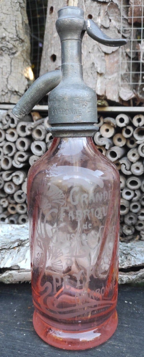 Kleine antieke roze spuitwaterfles siphon spuitfles 0,25 l., Ophalen of Verzenden