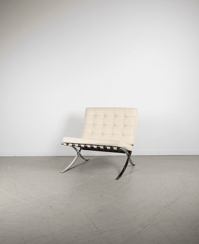 Knoll Barcelona Fauteuil Wit Leer - Chroom, Niet ingevuld, Niet ingevuld, Leer, Zo goed als nieuw