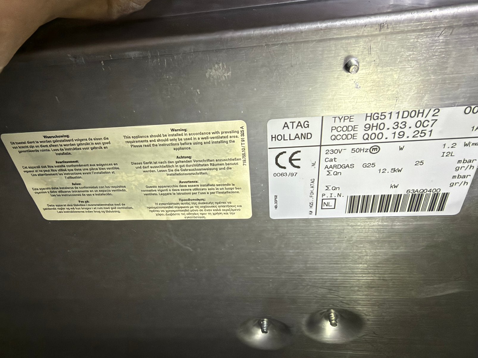 ATAG Inbouw Gaskookplaat RVS – 6 Pits, Ophalen, Minder dan 85 cm, Zo goed als nieuw, Inbouw