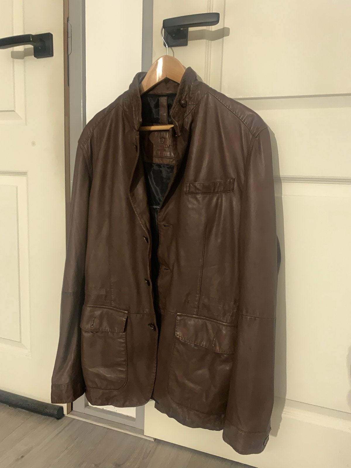 Massimo Dutti Leren Jas - Bruin, Maat L, Ophalen of Verzenden, Zo goed als nieuw, Overige maten, Bruin