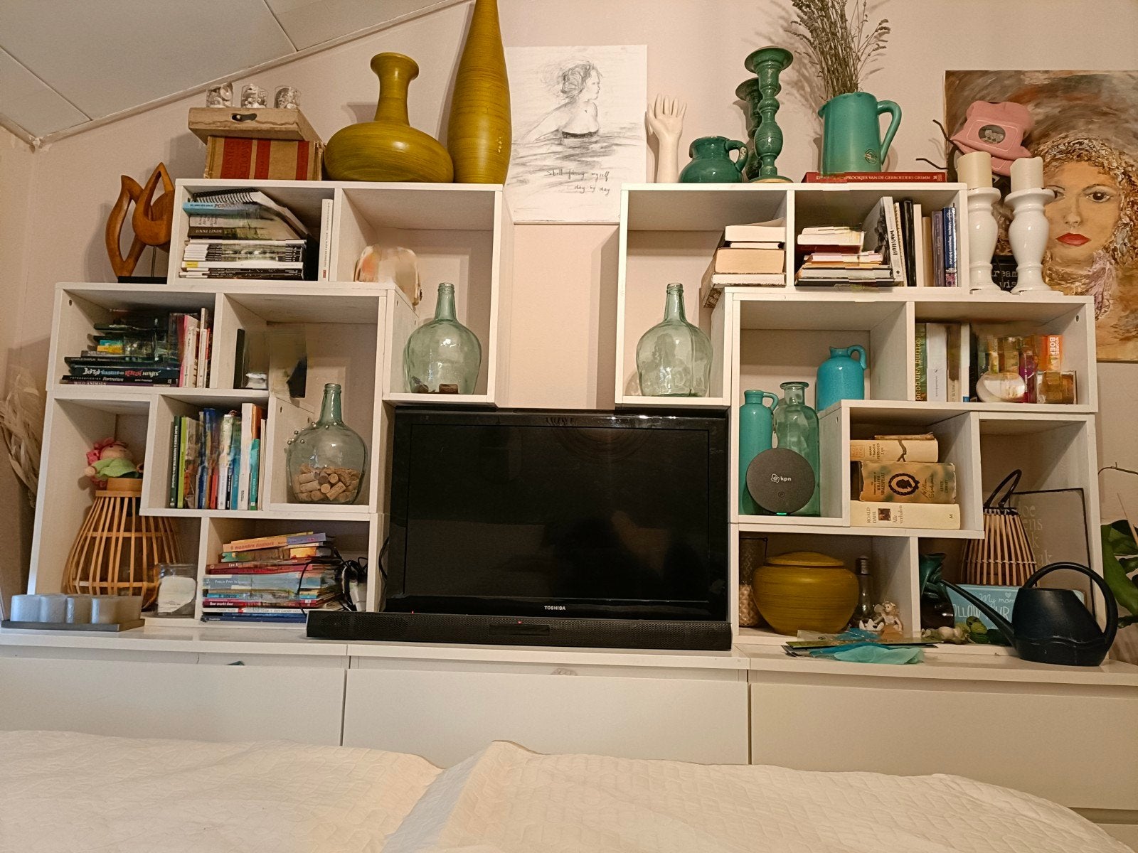 Modulaire vakkenkast/boekenkast - Wit, Huis en Inrichting, Ophalen, Gebruikt, Met plank(en)
