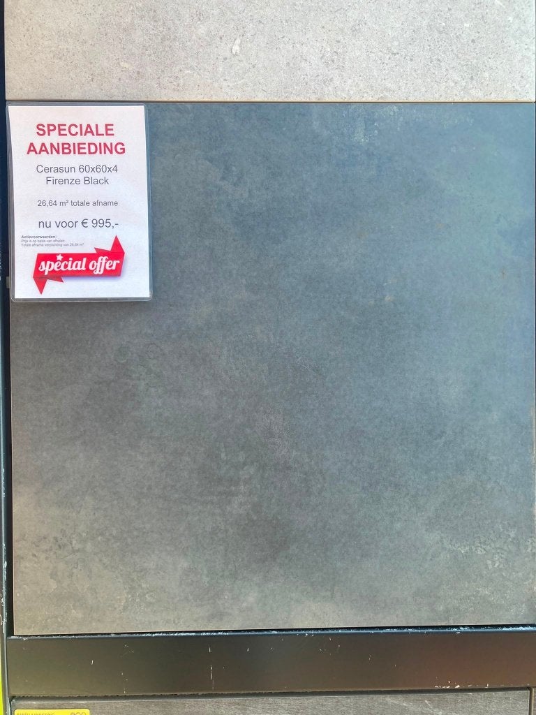 Cerasun 60x60x4 Firenze Black 26,64m2, Ophalen, Nieuw, Keramiek, Terrastegels