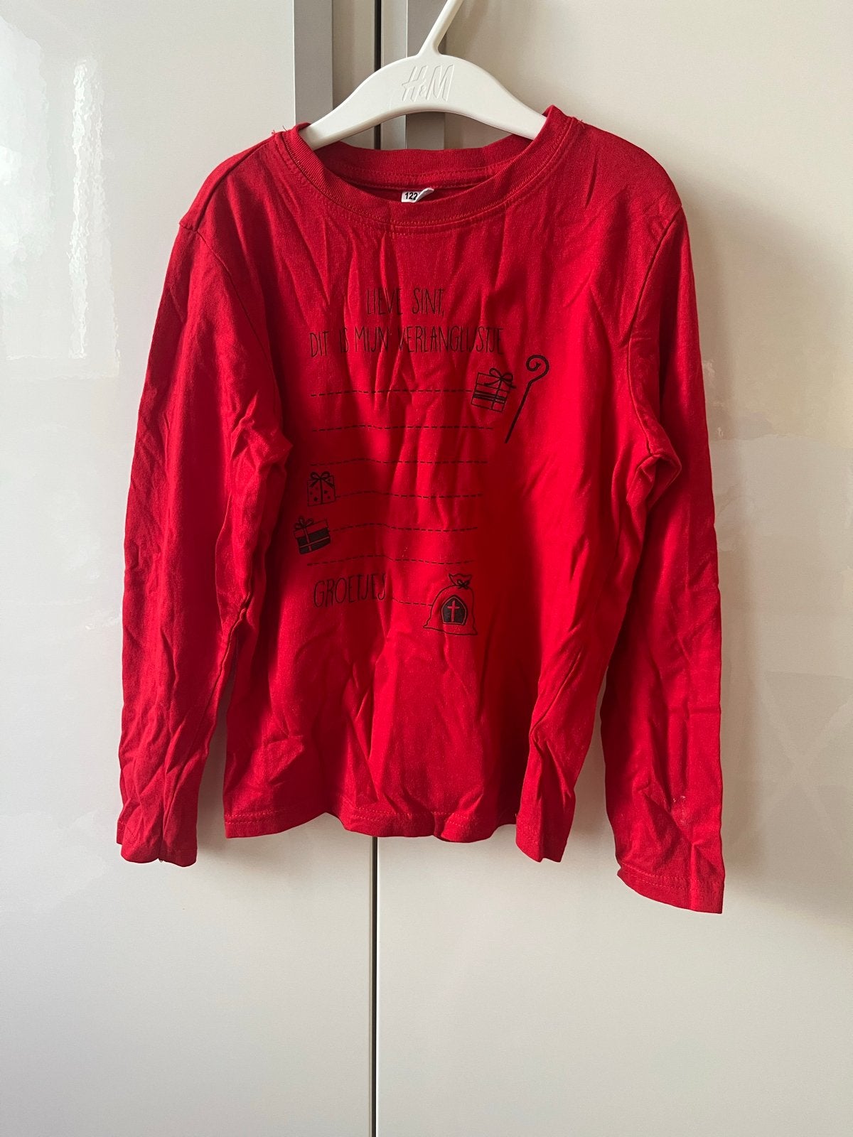 Sinterklaas shirt rood maat 122/128, Ophalen of Verzenden, Gebruikt, Jongen of Meisje, Shirt of Longsleeve