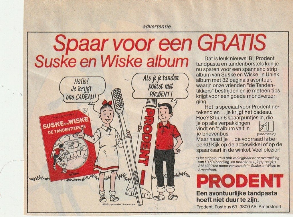 Retro reclame 1986 Prodent tandpasta Amersfoort Suske Wiske, Verzamelen, Verzenden, Overige typen