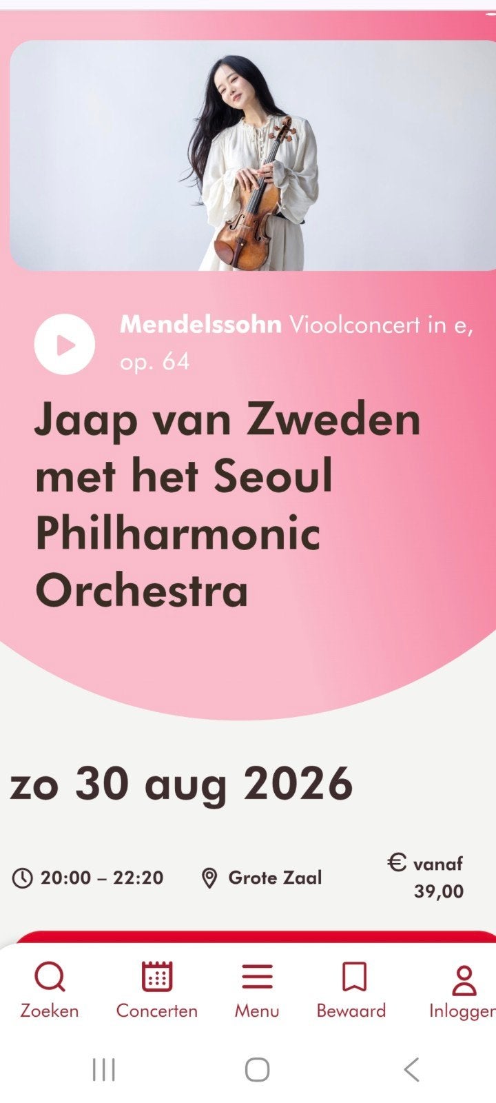 2 kaarten Concertgebouw Amsterdam Jaap van Zweden, Tickets en Kaartjes, Twee personen, Augustus, Instrumentaal