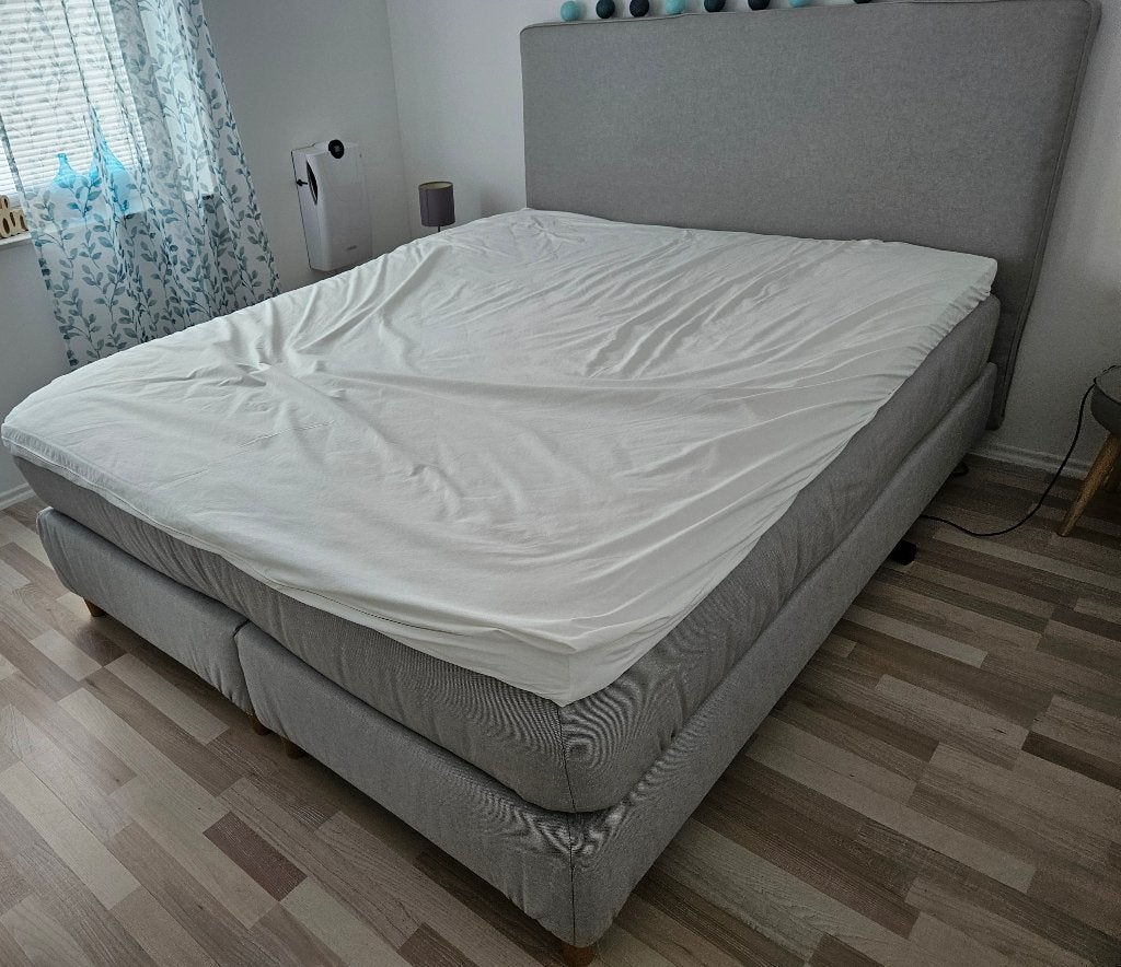 IKEA-boxspringbed 160 x 200 cm lichtgrijs, inclusief topper, Ophalen, Gebruikt, Tweepersoons, 200 cm