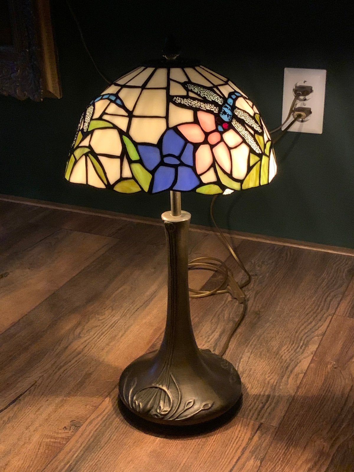 Tiffany style Tafellamp (Dragonfly) Echt Glas & Messing Voet, Ophalen, Tiffany Style, Modern, Glas