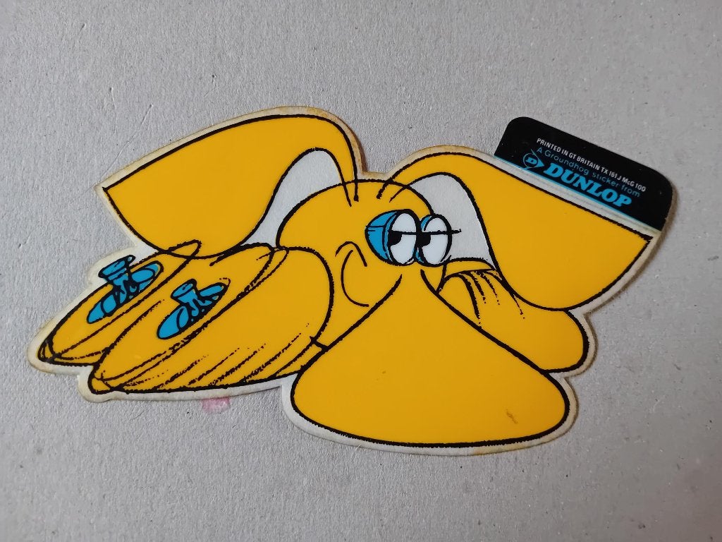 Groundhog reclame-autosticker Dunlop banden 8x15cm, Ophalen of Verzenden, Zo goed als nieuw, Bedrijf of Vereniging