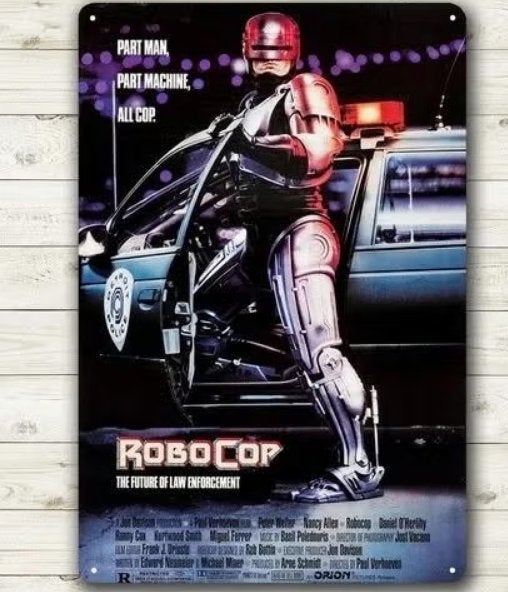 Vintage metalen bordje Robocop (30x20cm), Ophalen of Verzenden, Nieuw, Reclamebord