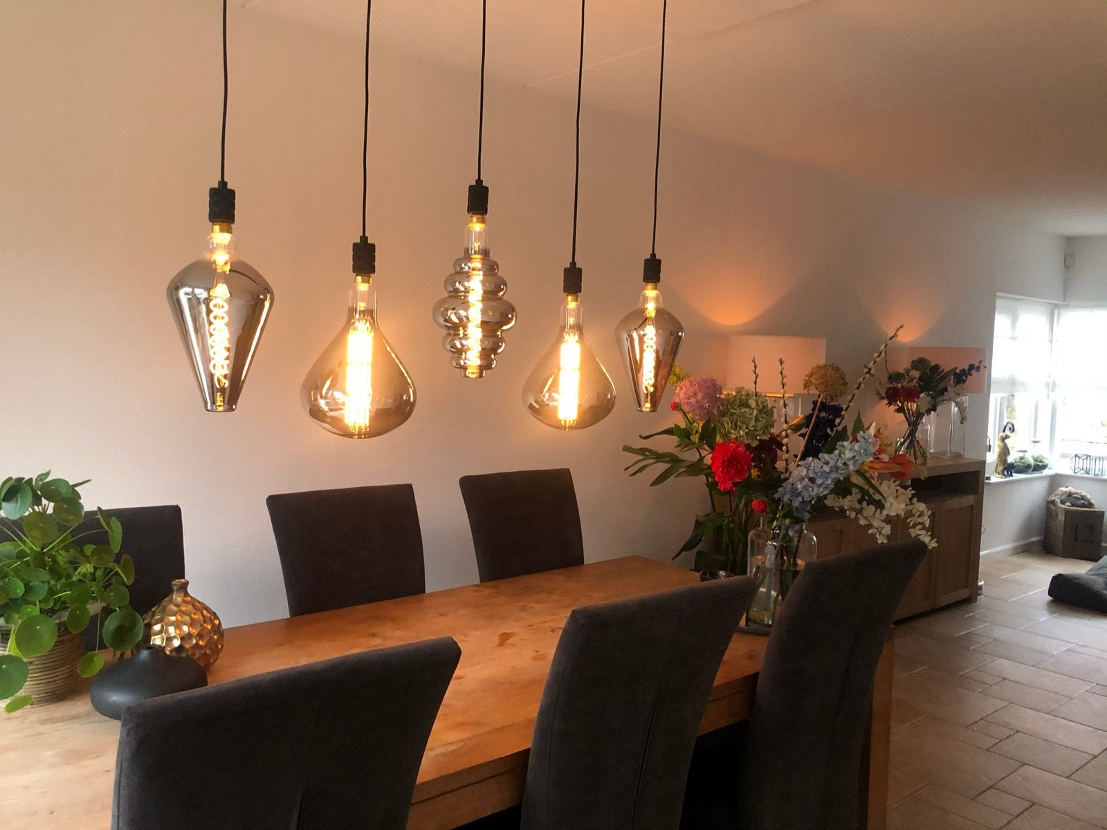 Prachtige eetkamer lamp met 5 lampen, Ophalen, Zo goed als nieuw