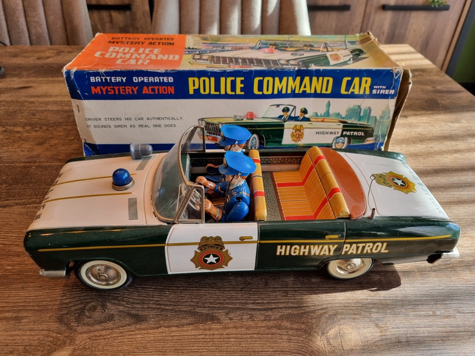 Vintage Japanse Blikken Politieauto met Doos, Ophalen of Verzenden, Gebruikt
