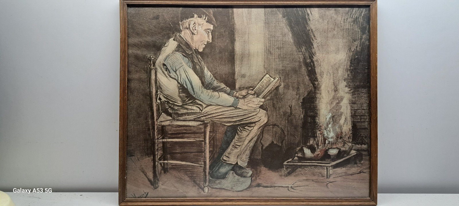 Ingelijste reproductie "Oude man bij de haard" Van Gogh, Antiek en Kunst, Ophalen of Verzenden