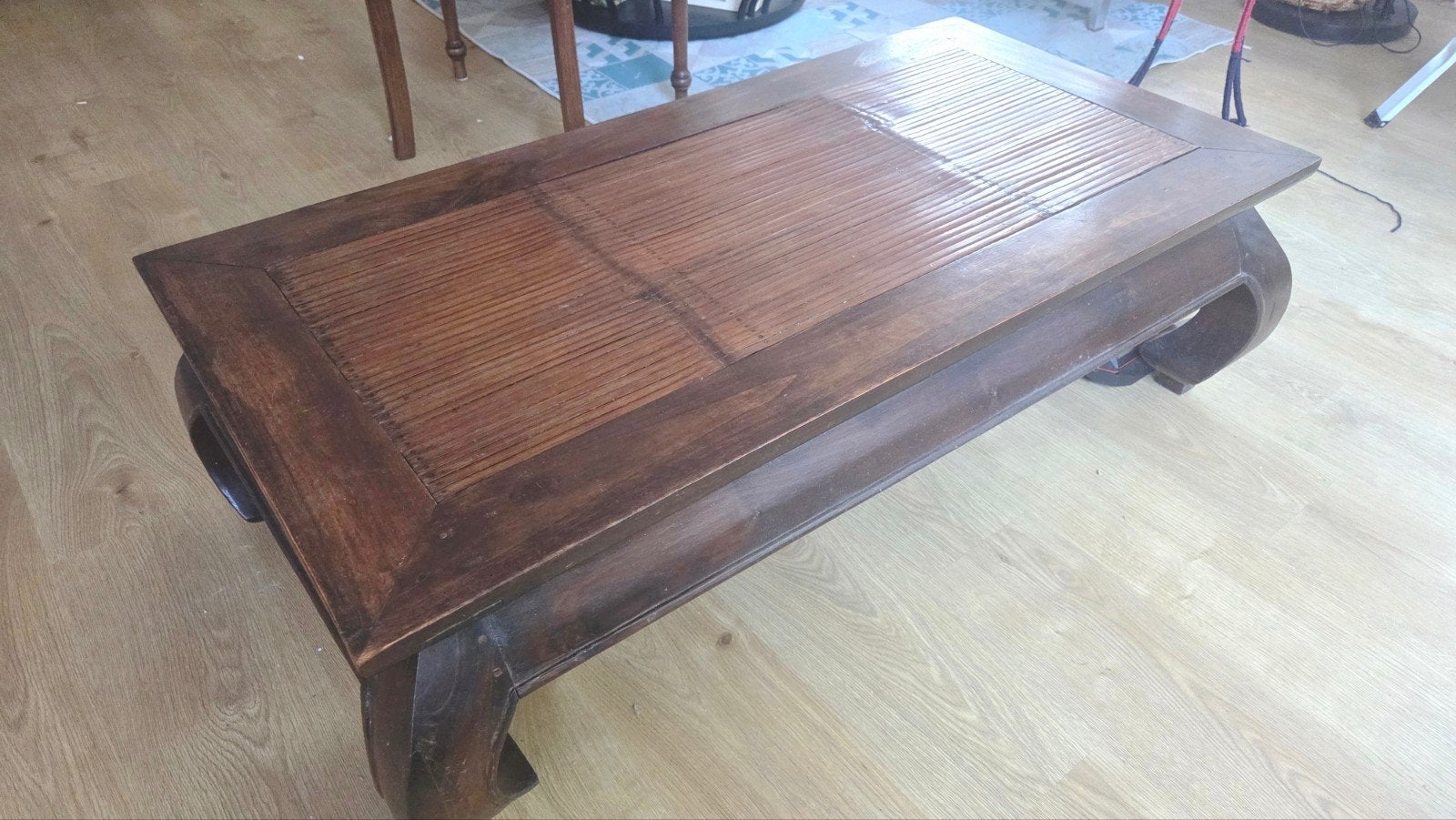 Vintage Salontafel van Hout en Bamboe, Gebruikt, Overige materialen, 100 tot 150 cm, Vintage, Aziatisch, Retro