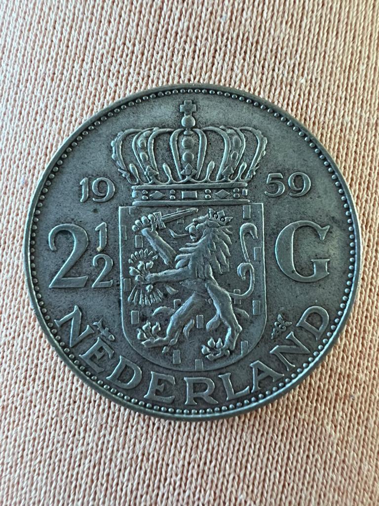 Zilveren rijksdaalder, 2,5 gulden uit 1959, Postzegels en Munten, Munten | Nederland, Ophalen of Verzenden, Koningin Juliana, 2½ gulden