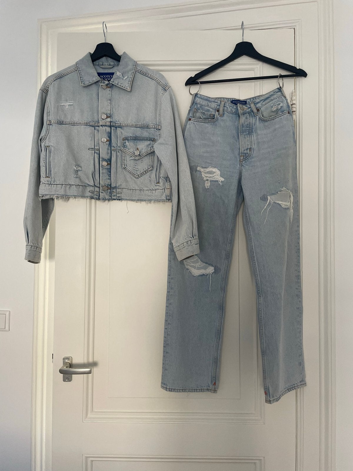 Scotch & Soda denim set: jasje en jeans (XS/W24), Ophalen of Verzenden, Zo goed als nieuw, Blauw, W27 (confectie 34) of kleiner