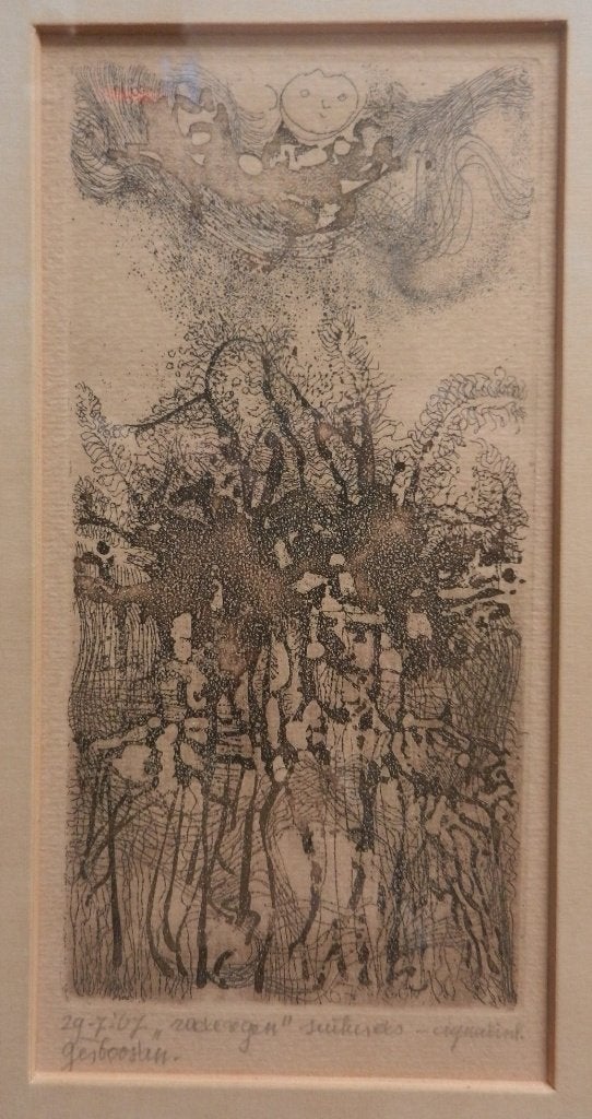 Ets + aquatint titel Zoete regen 1967 door Ger Boosten 23x11, Antiek en Kunst, Ophalen of Verzenden, Flora en Fauna, 11 cm, 1950 - 1999