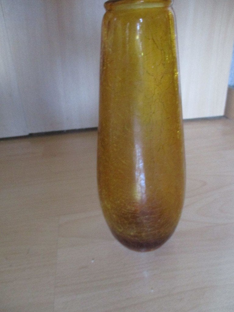 Craquelé geel bruinige vaas., 26 cm, Gebruikt, Overige kleuren, Ophalen of Verzenden