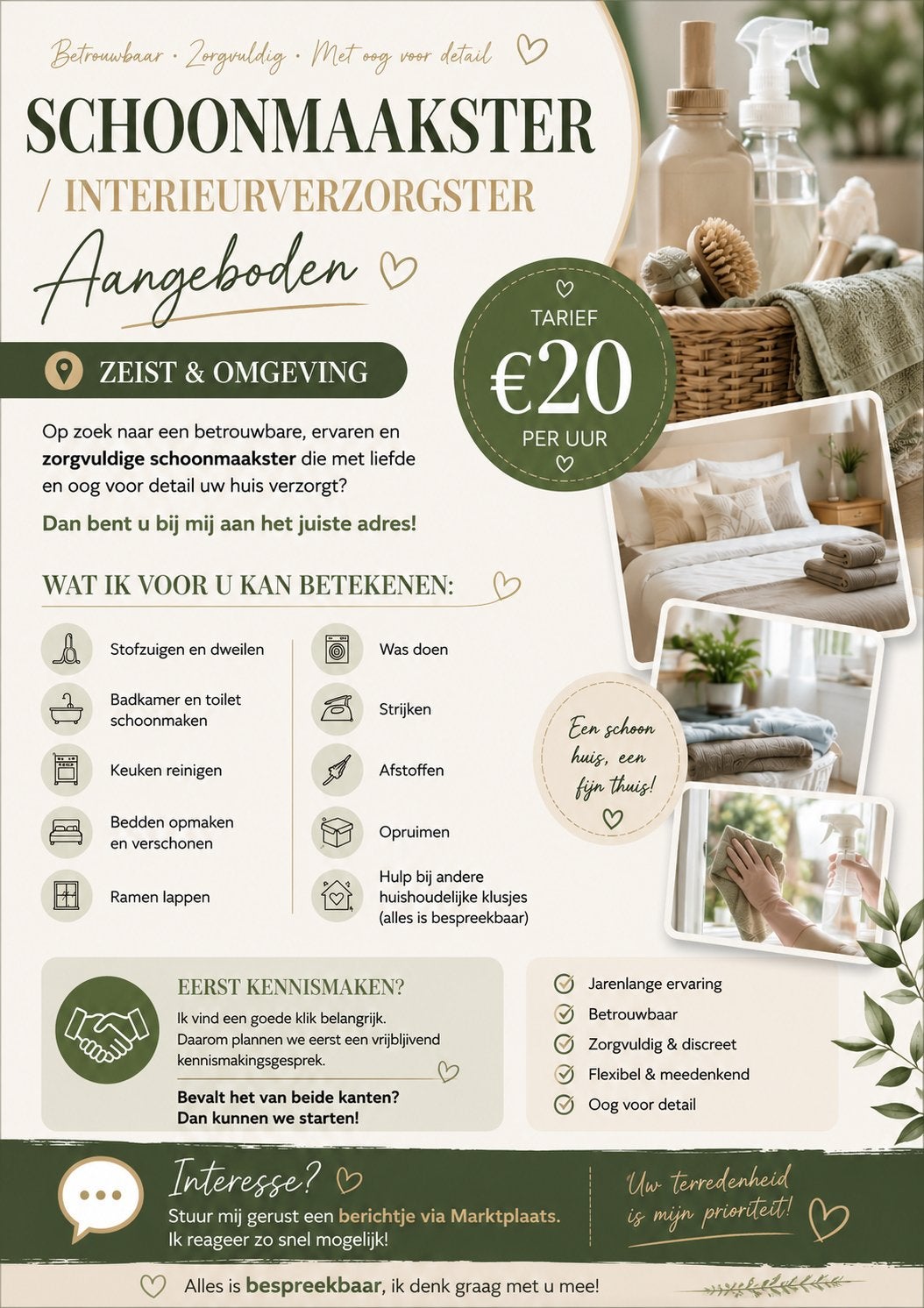 Schoonmaakster zeist aangeboden, Ophalen, Zegels, Bonnen of Punten