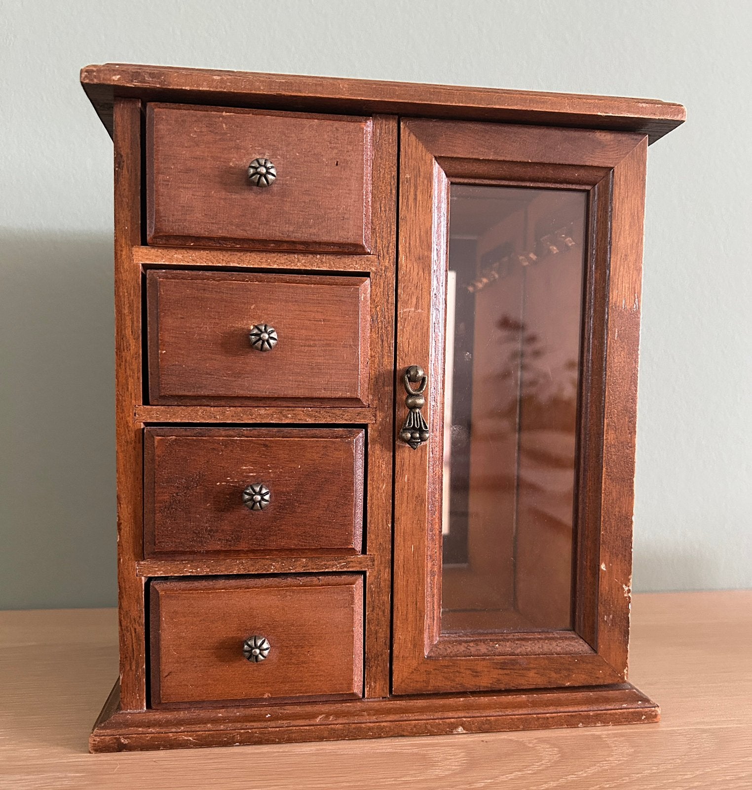 Antieke houten sieradenkist / sieradenkastje met deurtje, Ophalen of Verzenden