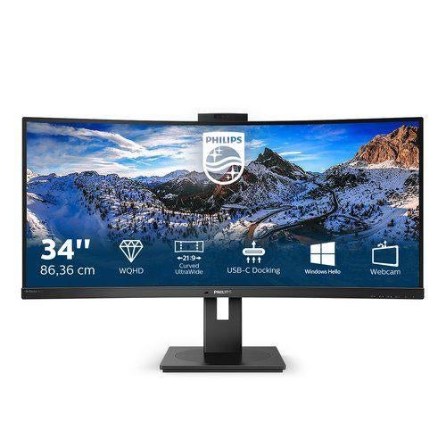 Philips 346P1CRH - 34" Curved UltraWide USB-C Dock & Webcam, Computers en Software, Monitoren, Refurbished, 61 t/m 100 Hz, DisplayPort