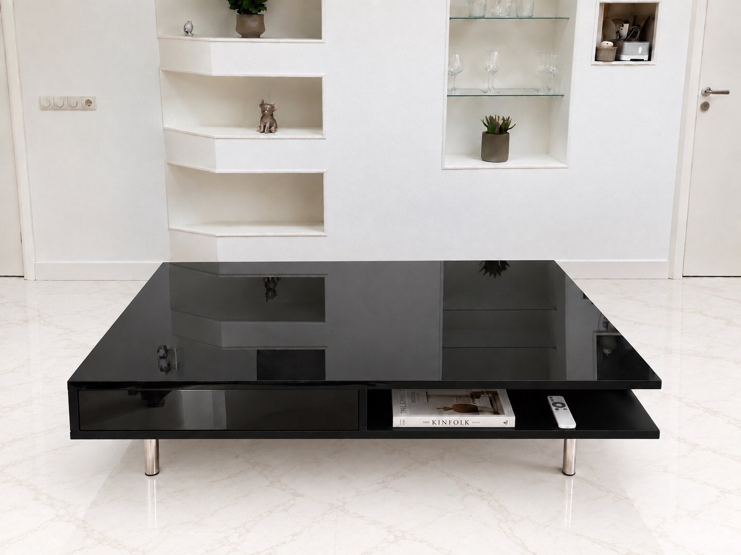 Lounge | salontafel | zwart piano lak | makkelijk stijlbaar, Huis en Inrichting, Ophalen, Gebruikt, 50 tot 100 cm, Stijlvol, gemakkelijk, luxe