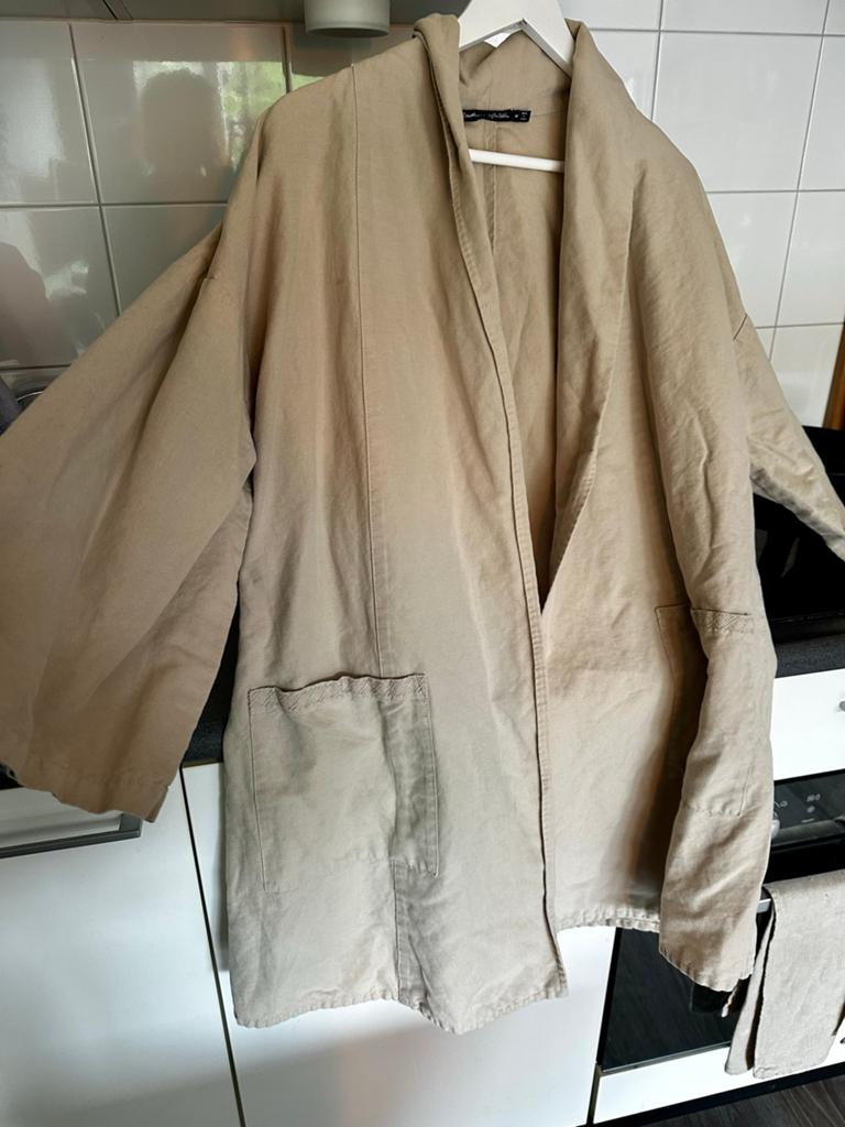 Gudrun Sjoden beige jas M linnen/katoen z.g.a.n., Ophalen of Verzenden, Zo goed als nieuw, Beige