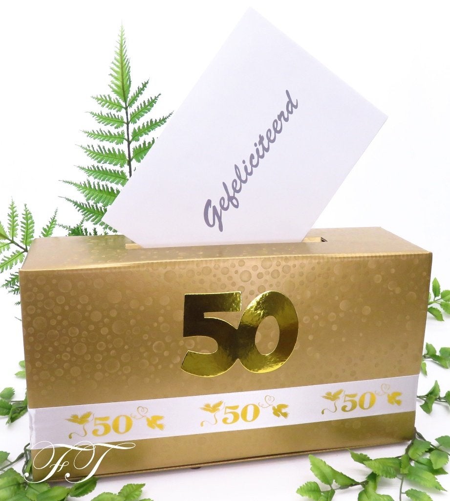 Prachtige luxe gouden jubileum enveloppendoos., Ophalen of Verzenden, Nieuw, Feestartikel, Geboorte of Huwelijk