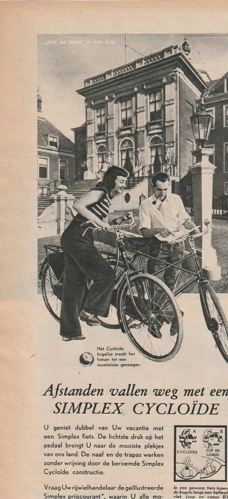 Retro reclame 1951 Simplex fietsen afstanden allen weg, Verzenden, Overige typen