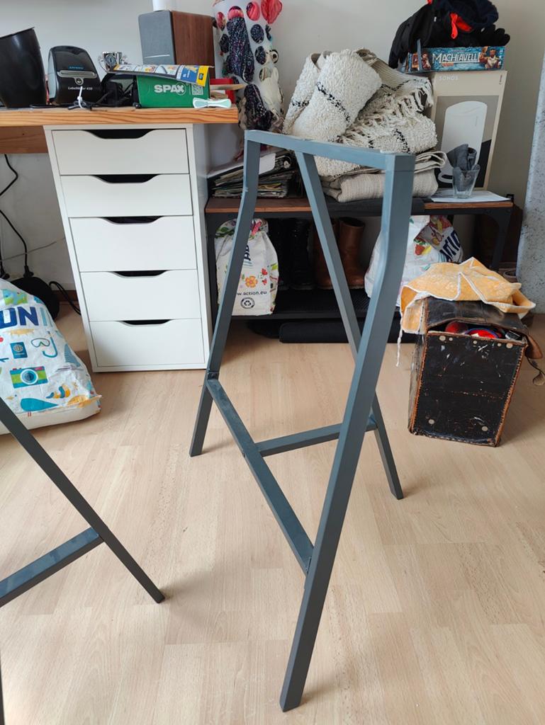 2x IKEA Vika Lerberg schragen - Grijs, Ophalen, Gebruikt, Metaal of Aluminium, 60 cm of meer