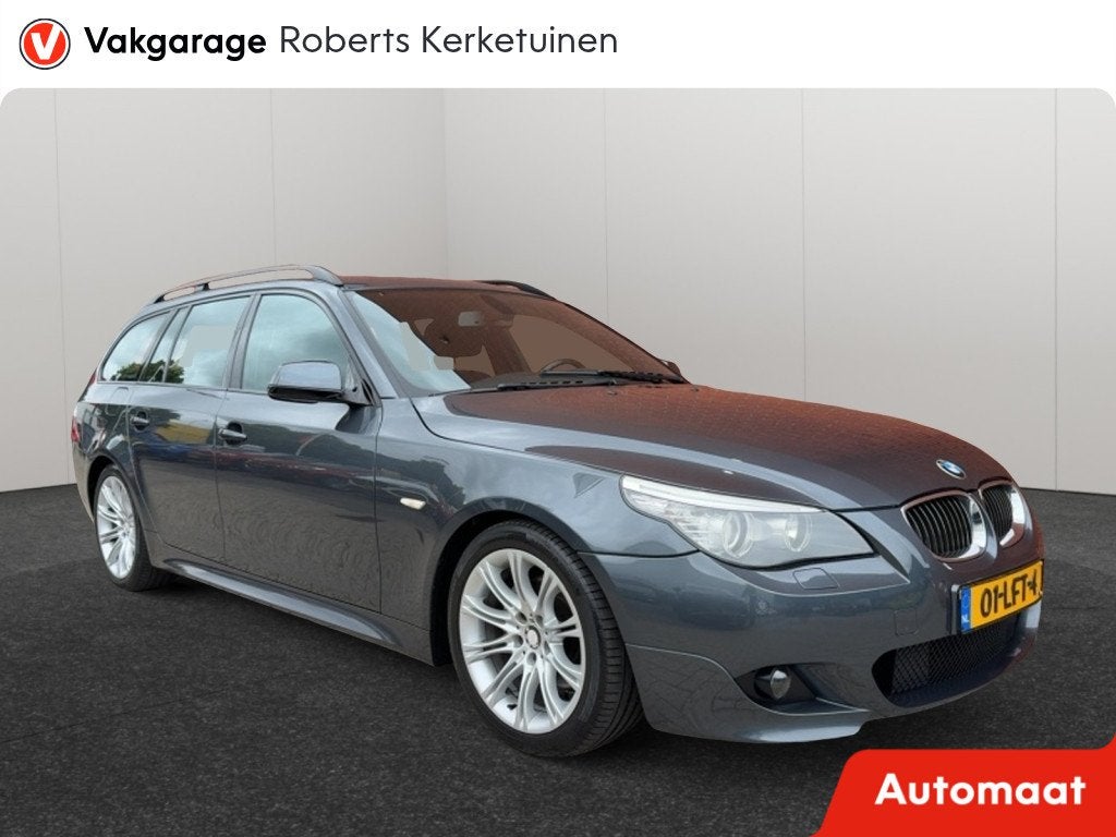BMW 5 Serie Touring 523i Business Sport Automaat Leder Clima, Dealer onderhouden, 93 €/maand, Euro 4, Zilver of Grijs