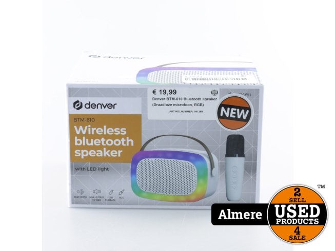 Denver BTM-610 Bluetooth speaker (Draadloze microfoon, RGB), Denver, Nieuw, Support@denver.com, Omega 5A, Soeften
DK-8382 Hinnerup
Denmark