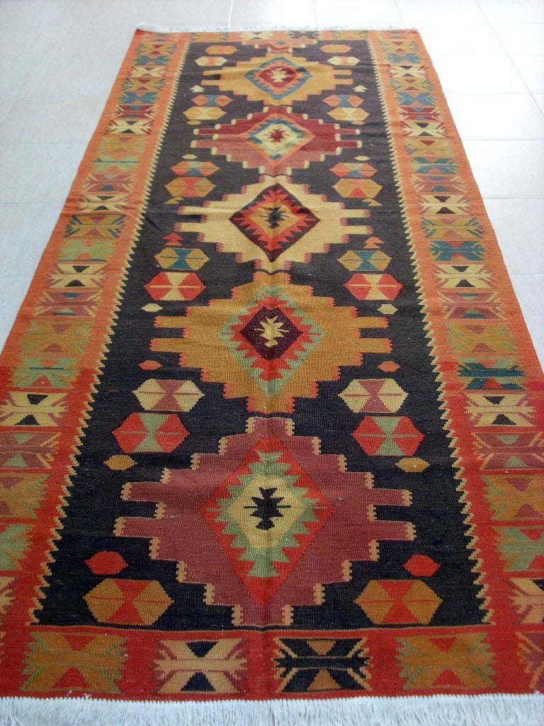 Antiek Kazak Oosterse kelim 310 x 130/Perzisch tapijt/Loper, Ophalen of Verzenden