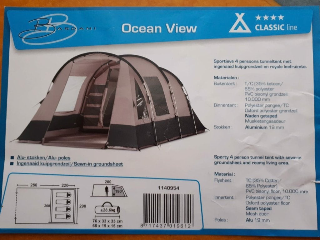 Degelijke Bardani Ocean View tent, Ophalen, Gebruikt, Tot en met 3