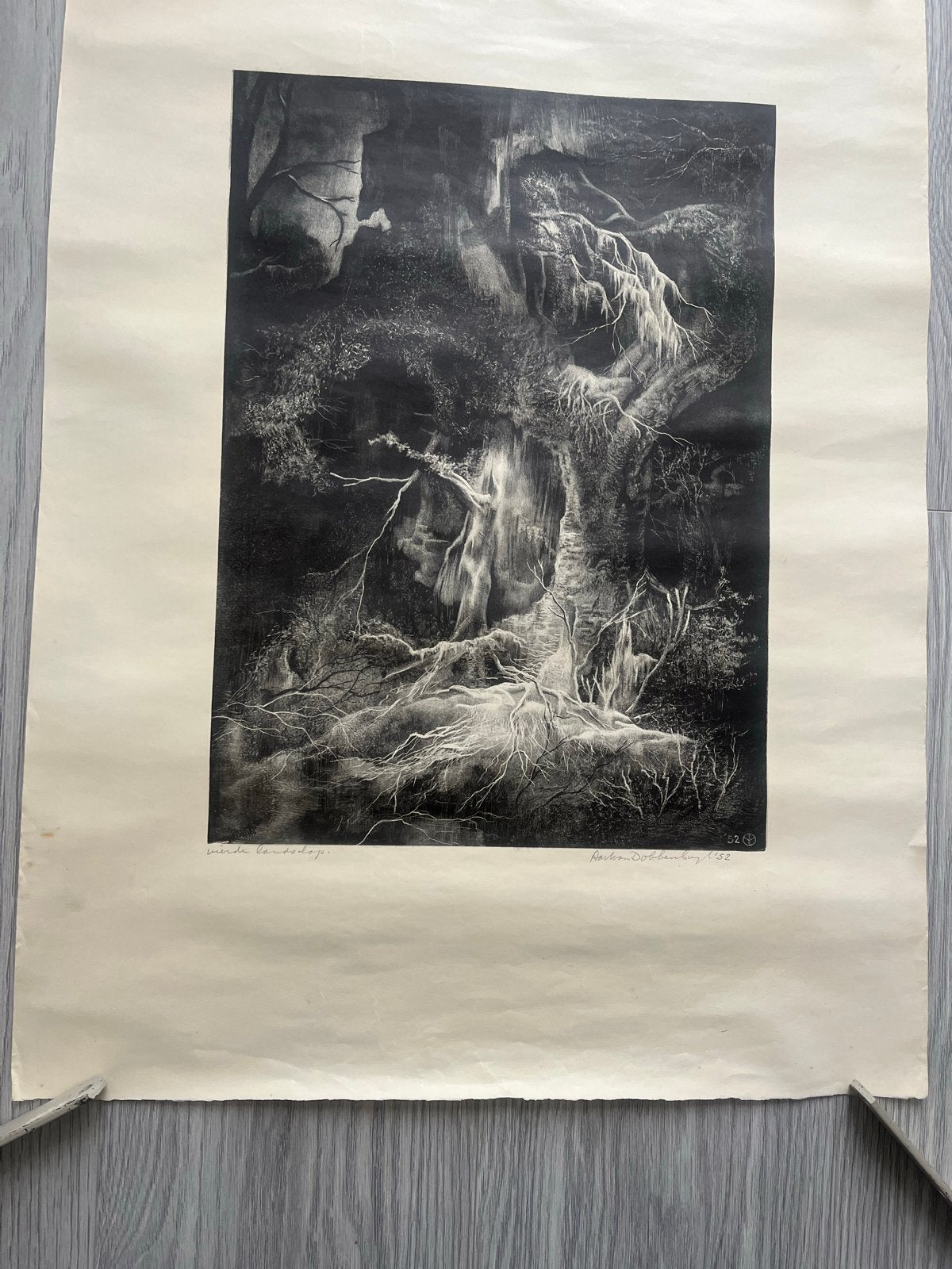 Litho Aart van Dobbenburgh - Vierde landschap (1952), Antiek en Kunst, Gesigneerd, Ophalen of Verzenden, Landschappen, Lithografie