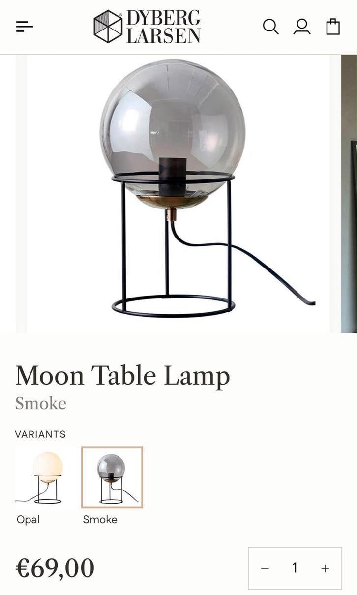 Dyberg Larsen Moon Table Lamp - Smoke, Ophalen, Dimbaar, Overige merken, E27 (groot)