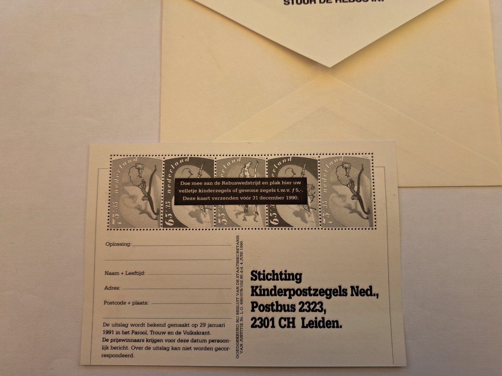 Kinderpostzegels Rebuswedstrijdkaart 1990, Ophalen of Verzenden, Na 1940, Postfris