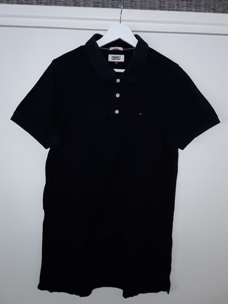 Tommy Jeans Zwart Polo T-shirt Slim Fit Maat L, Maat 52/54 (L), Zwart, Nieuw, Ophalen of Verzenden