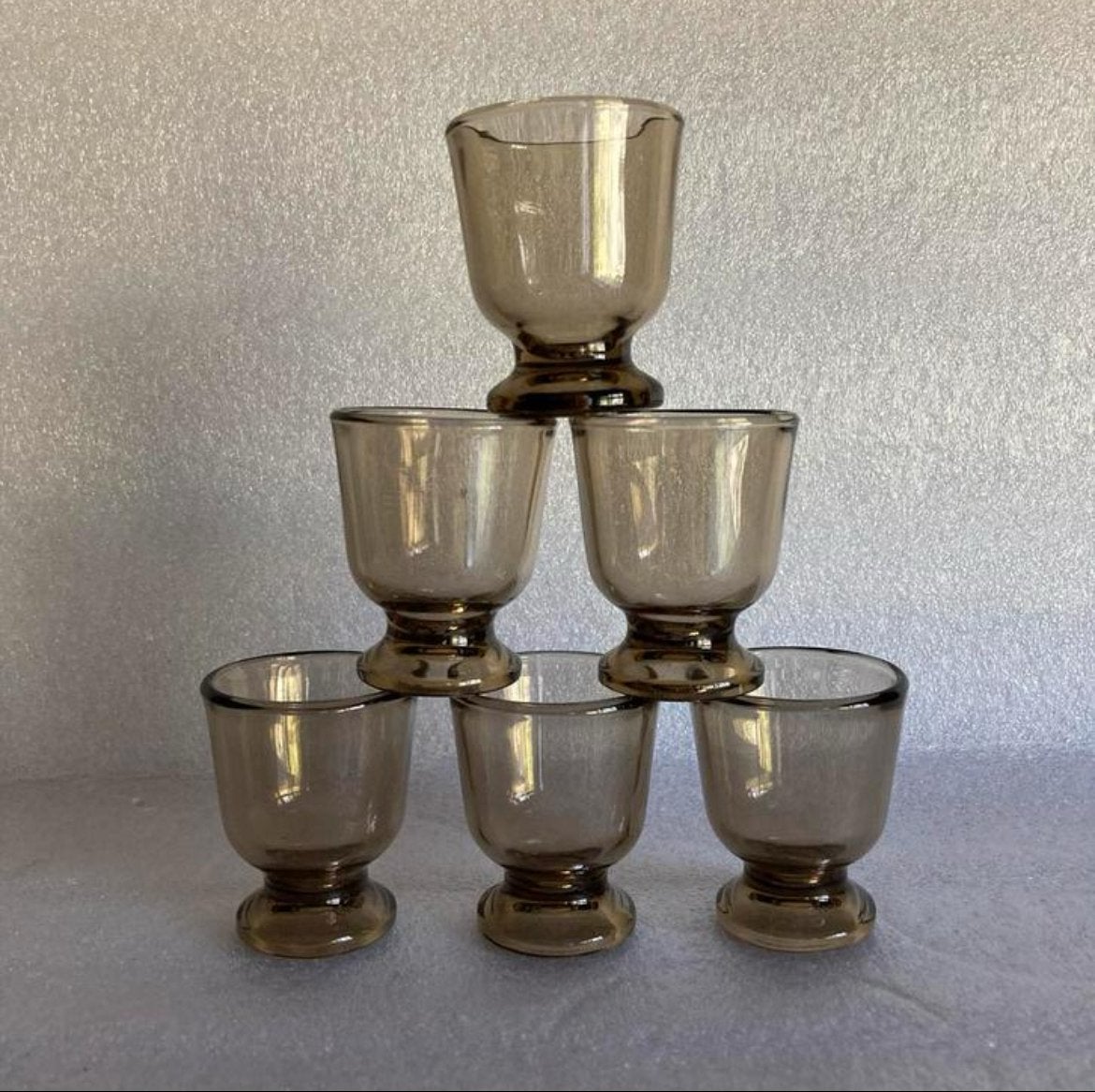 6 vintage rookglas eierdopjes Arcoroc France, Huis en Inrichting, Overige typen, Ophalen of Verzenden, Overige stijlen, Glas