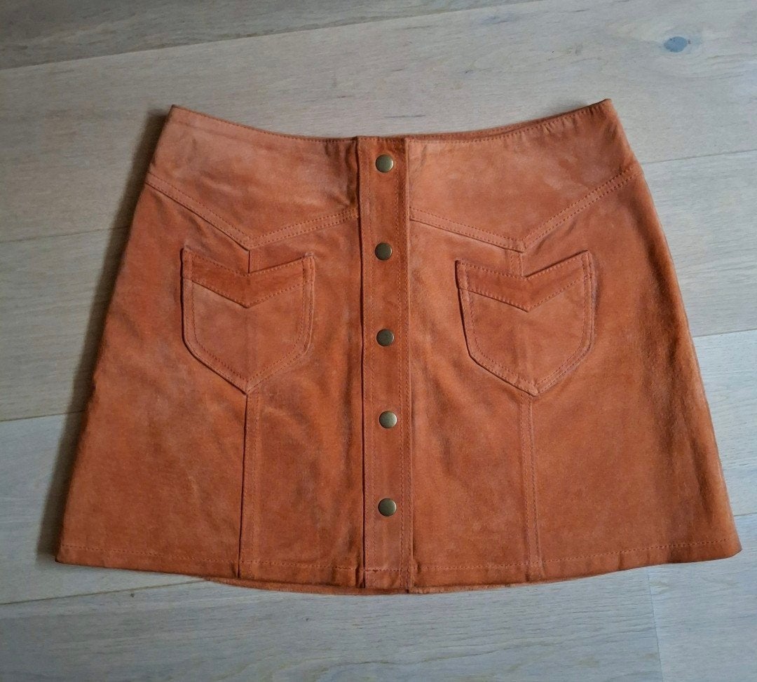 Vinted suède rokje. Mt 36, Verzenden, Oranje, Zo goed als nieuw, Maat 36 (S)