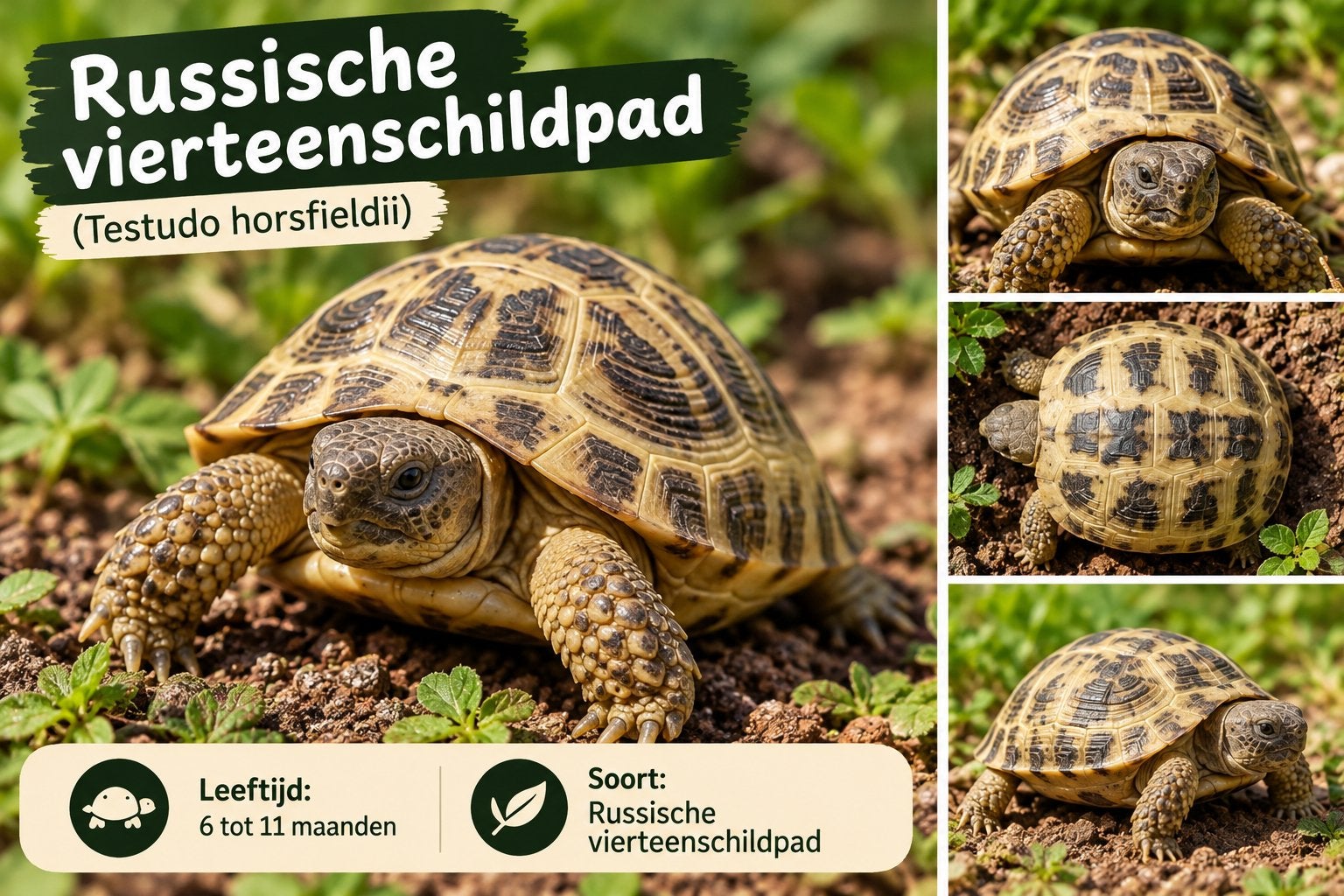 Russische 4 teen schildpad testudo horsfieldii, Schildpad, 0 tot 2 jaar