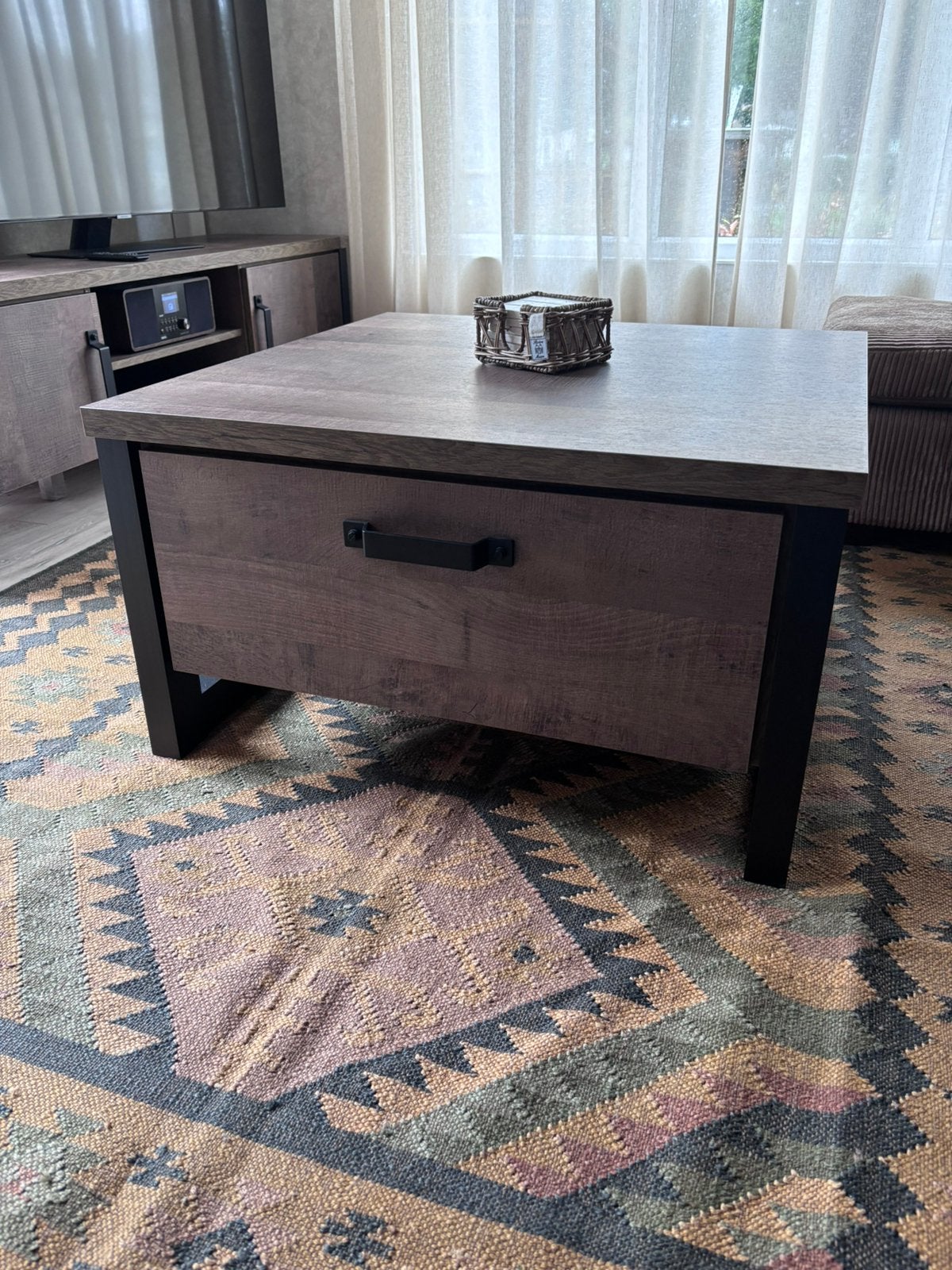 Salontafel met 2 lades, als nieuw, merk Eerbeek, 50 tot 100 cm, Vierkant, 50 tot 100 cm, Zo goed als nieuw
