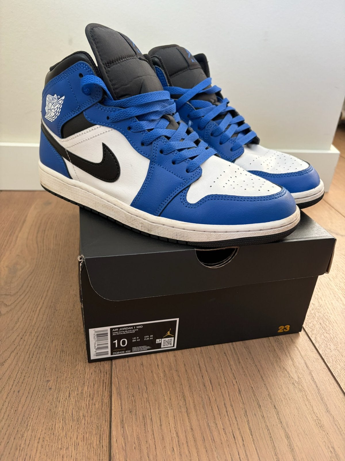 Nike Air Jordan 1 Mid maat 44, Blauw, Ophalen of Verzenden, Sneakers of Gympen, Zo goed als nieuw