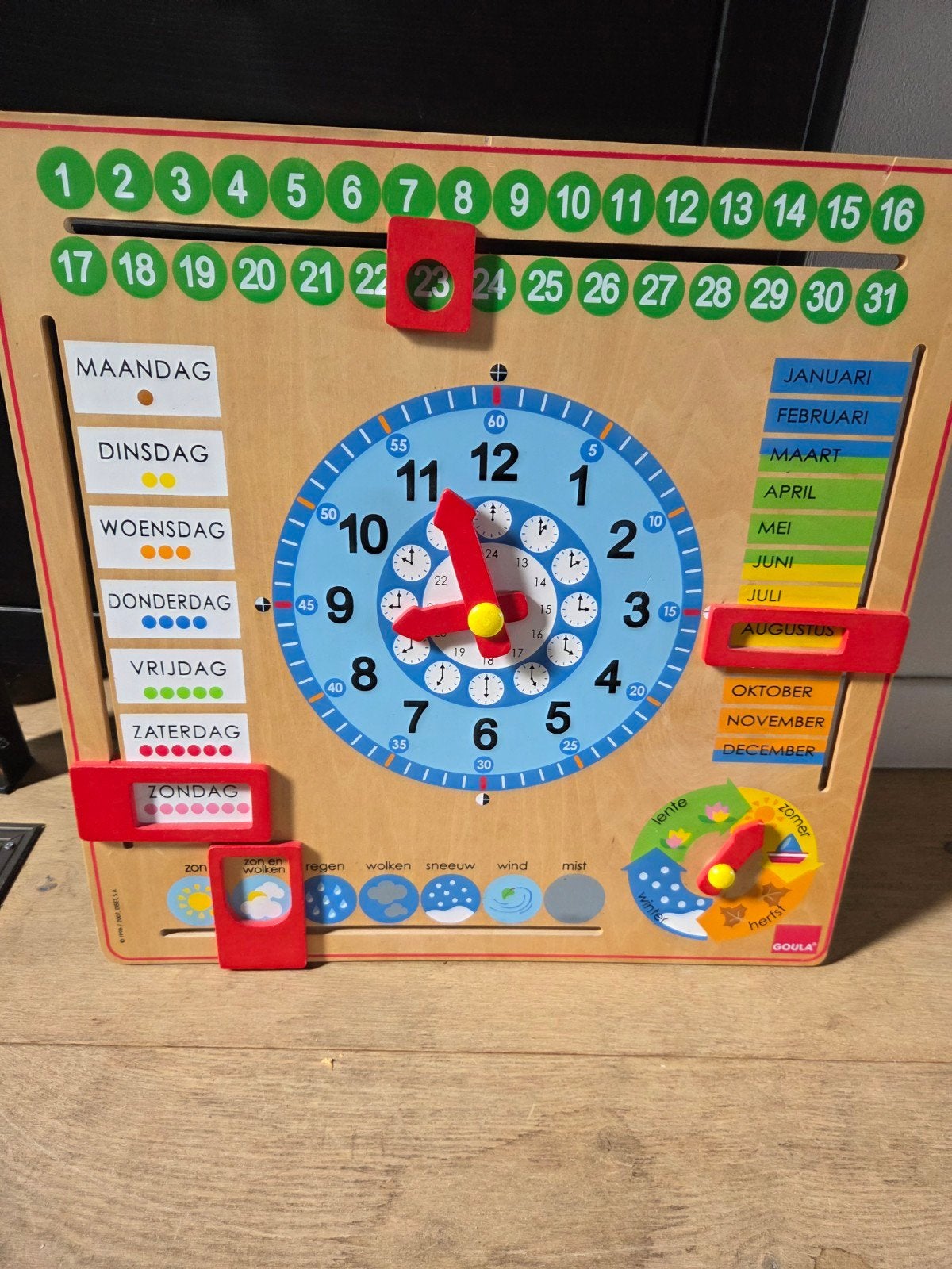 Goula Houten Kalenderklok - Leerzaam Speelgoed, Kinderen en Baby's, Speelgoed | Educatief en Creatief, Ophalen