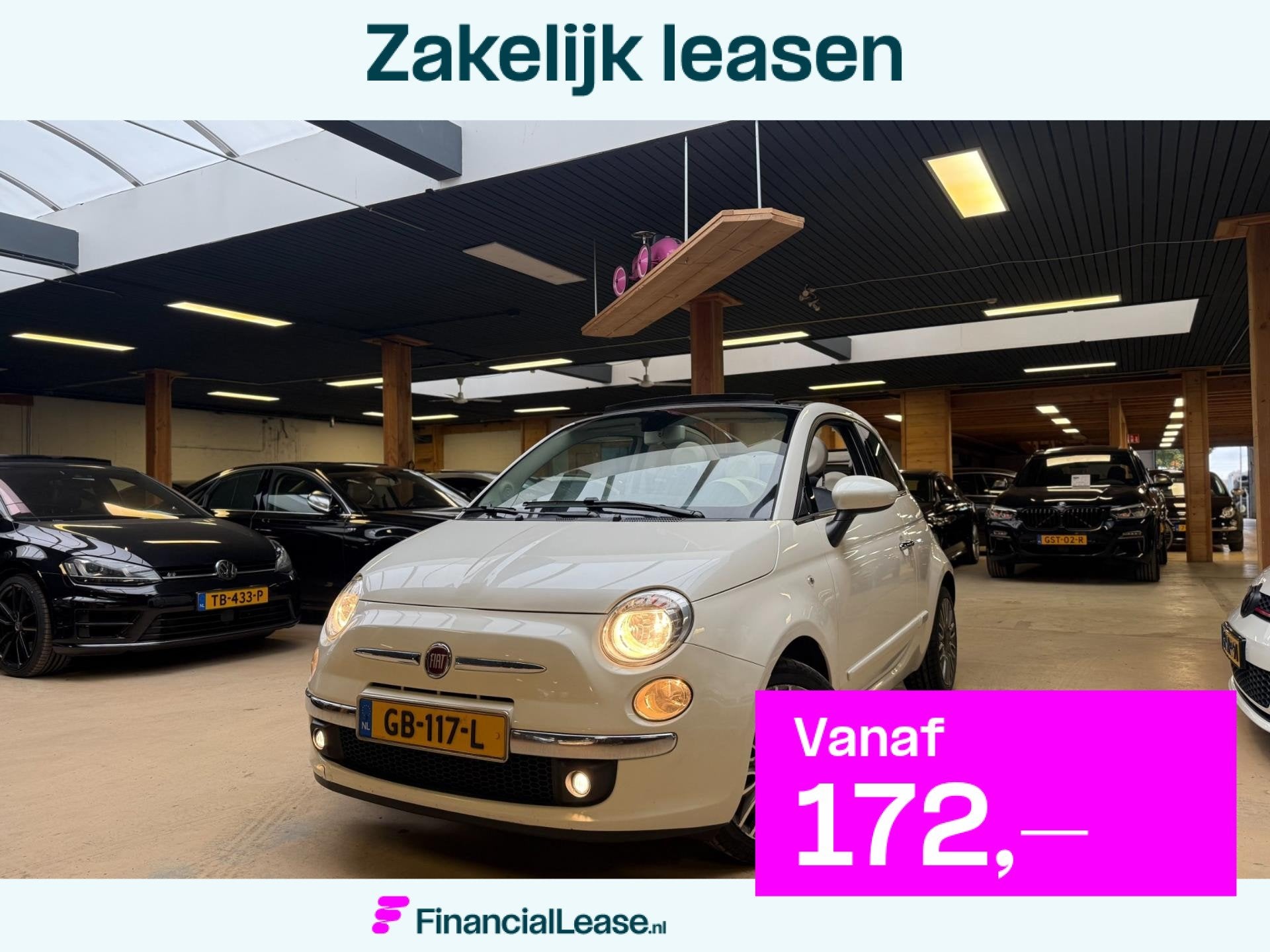 Fiat 500 C 0.9 TwinAir Turbo Cult Cabrio Virtual Airco, Gebruikt, Cabriolet, Wit, Leder