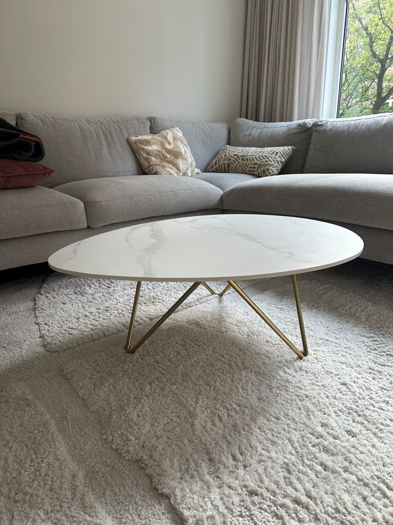 Witte keramische salontafel | Calacatta - Furnified, Ophalen, Gebruikt, 100 tot 150 cm, Kunststof