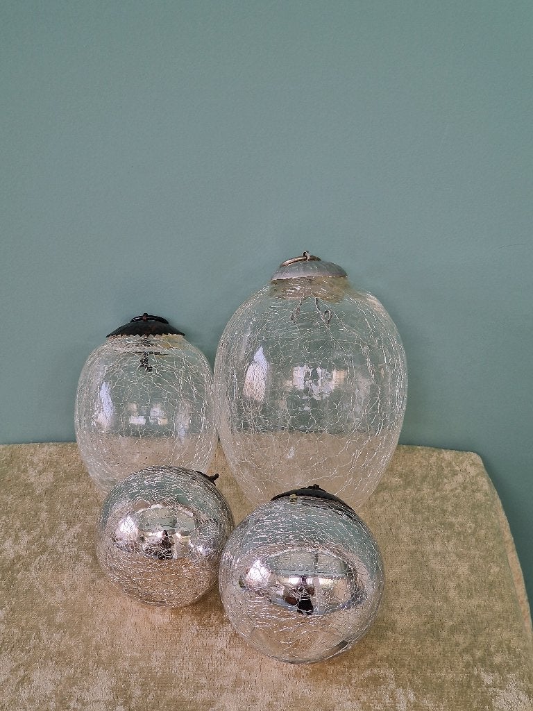 Vintage craquelé glazen heksenballen – set van 4, Ophalen of Verzenden