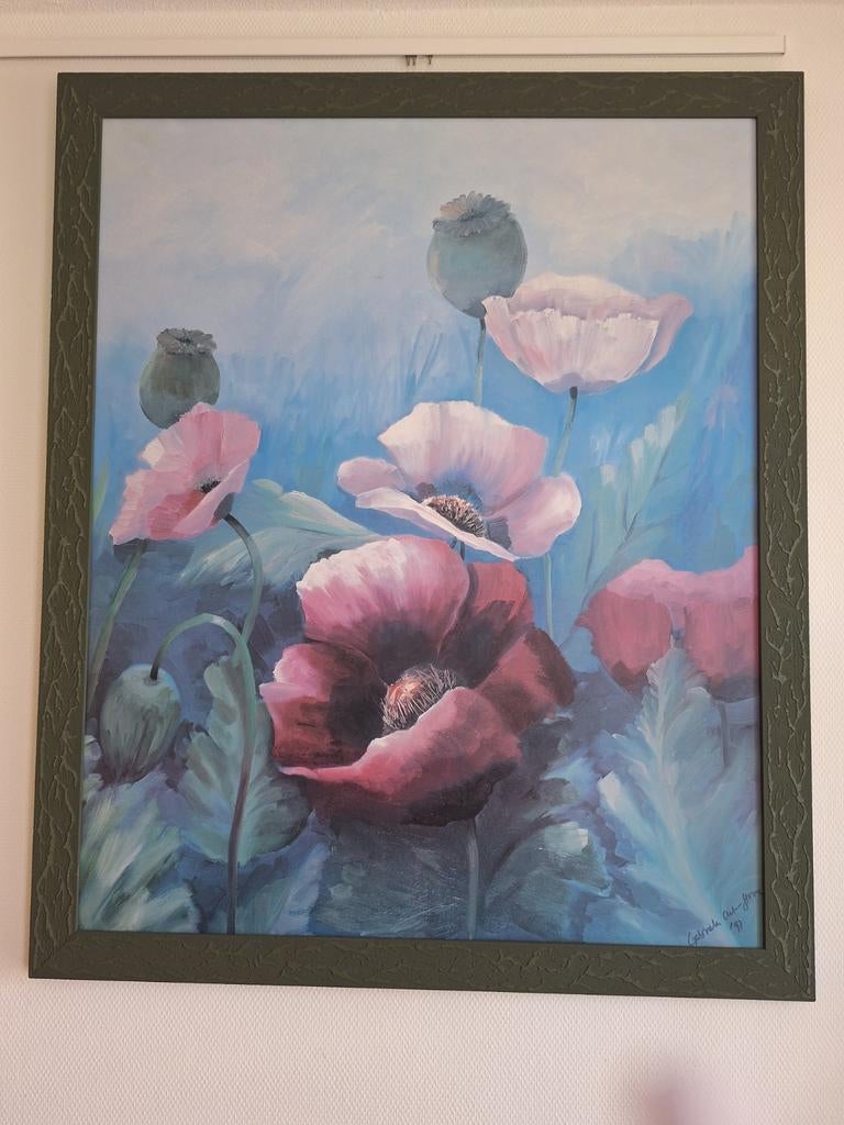 Schilderij met klaprozen - gesigneerd en gedateerd, Antiek en Kunst, Kunst | Schilderijen | Modern, Ophalen