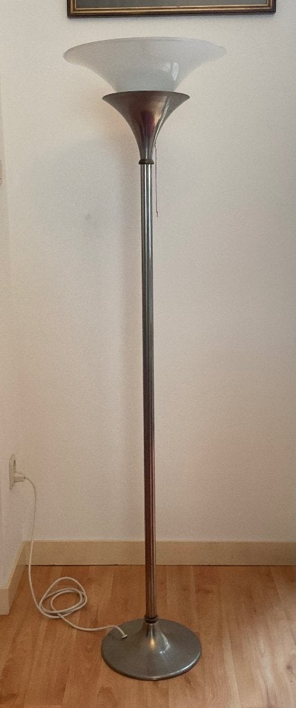 Vintage Art Deco vloerlamp Gispen Zeldzaam model, Ophalen, Gebruikt, E27 (groot), Glas