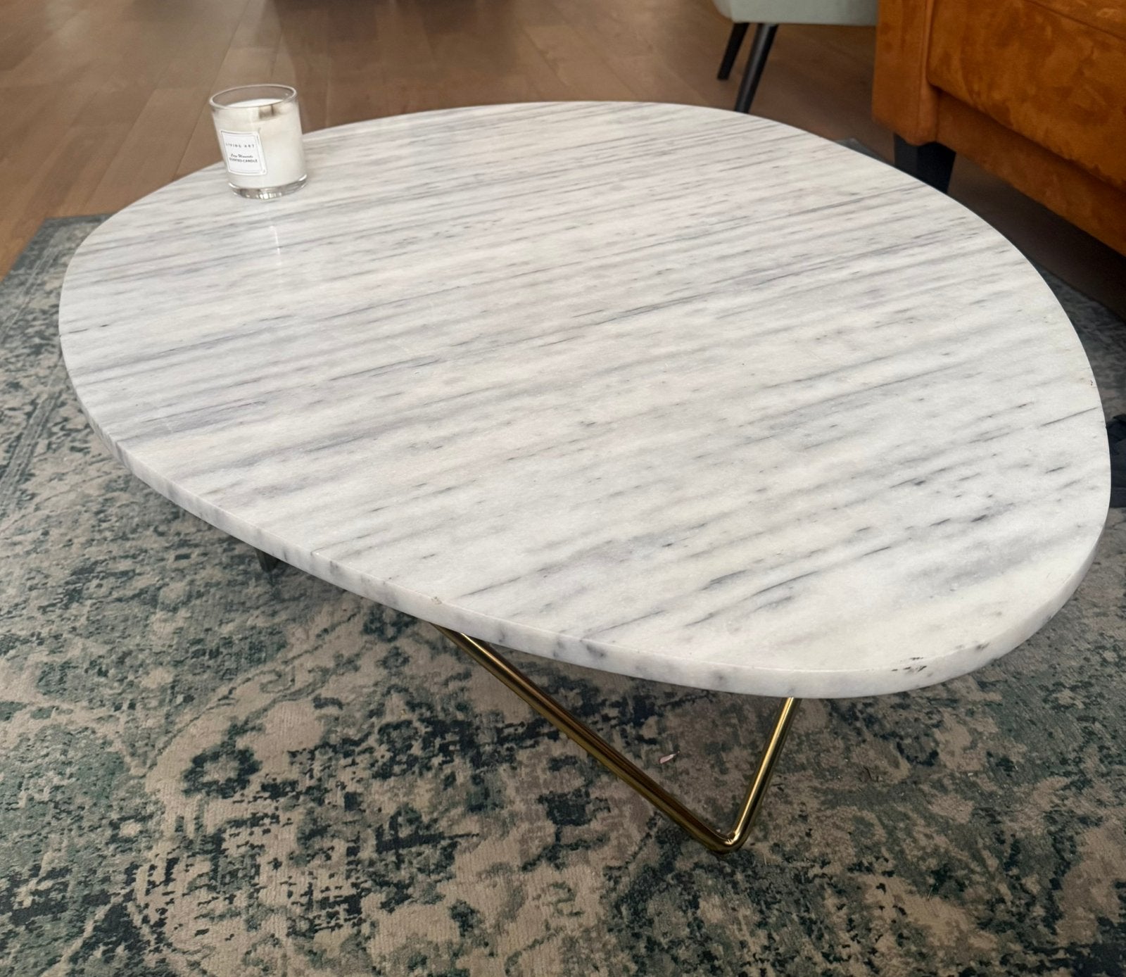 Marmeren salontafel met gouden onderstelsel, Ophalen, Overige materialen, Gebruikt, 100 tot 150 cm